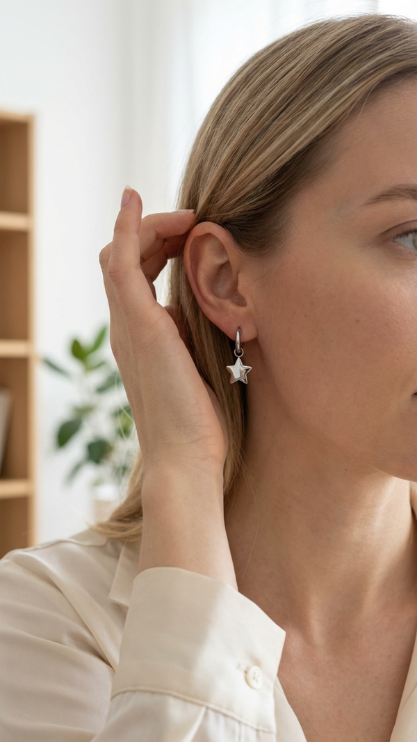 Silberfarbene Creolen mit Stern-Anhängern